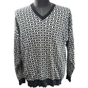 Versace V2 Sweater V neck Vintage 90s Sweater Black White Geo Italy Size M